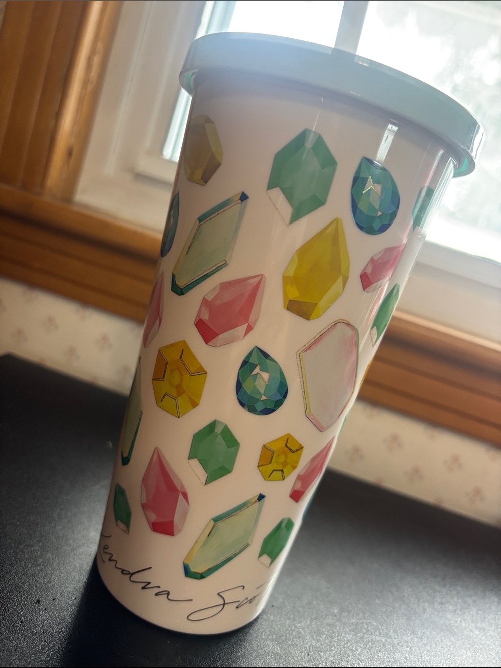 White Tumbler with Colorful Gemstone Print